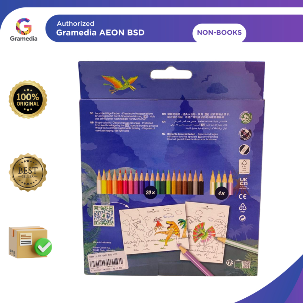 FABER COLOUR Pensil Dino Set 24 Baru Original Untuk Anak - Gramedia AEON BSD - Gambar 2