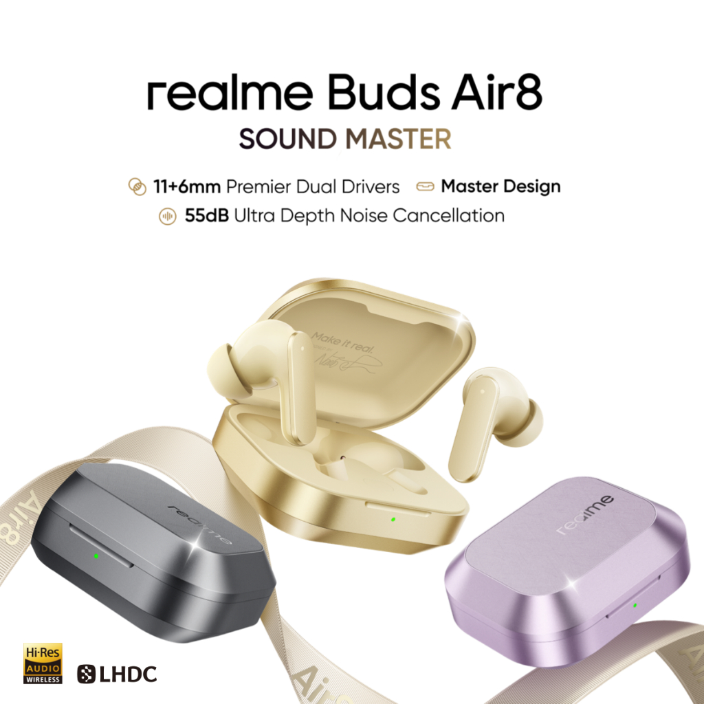 realme Buds Air 8 (11+6mm Dual Drivers | 55dB AI Adaptive Noise Cancellation | Hi-Res Professional Certification & LHDC 5.0 High-Fidelity Transmission) - Gambar 2
