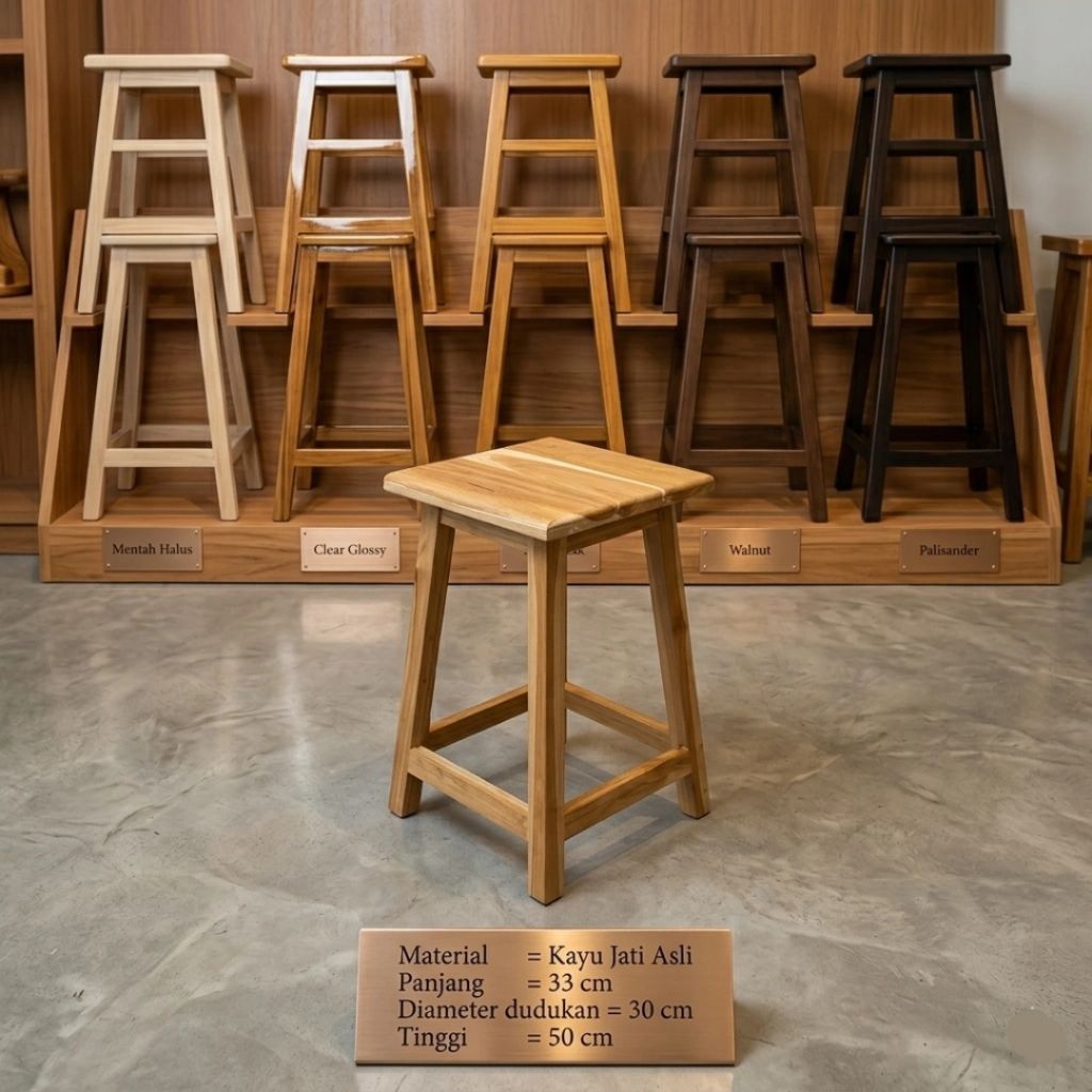 Kursi Warung Kayu Jati Perhutani Allgrade Model Kotak Minimalis Tinggi 50 cm Finishing Anti Rayap - senaly -