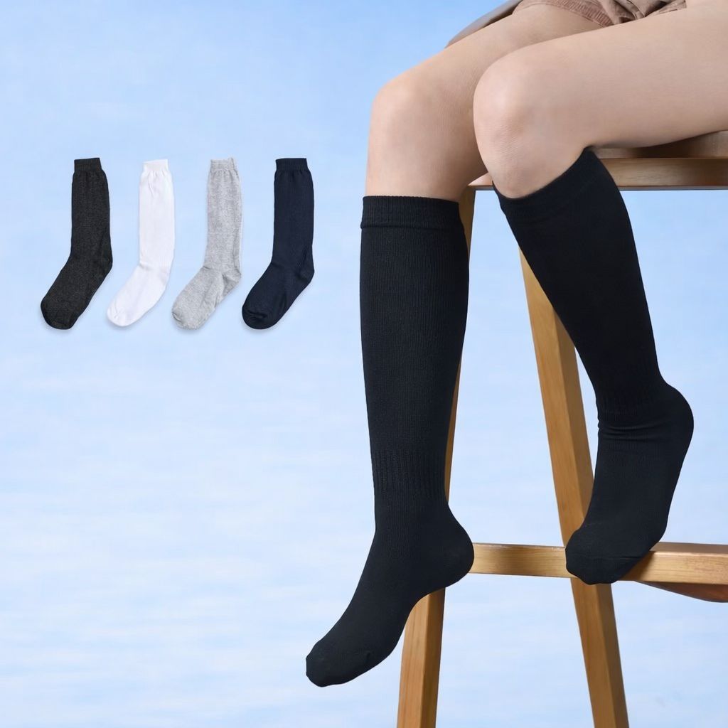 ZEBALTA - Kaos Kaki Panjang Polos Selutut Pria Wanita Dewasa