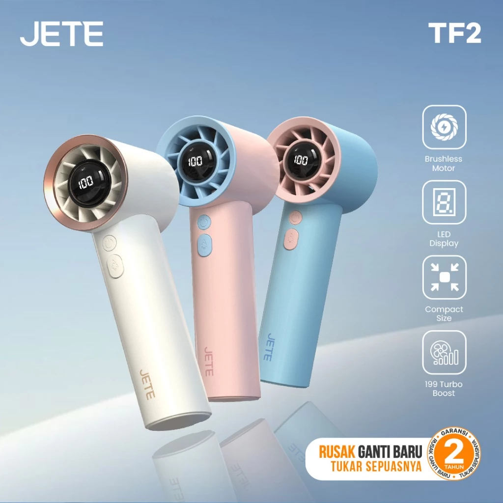 Kipas Angin JETE TF2 Portable Mini Turbo Fan Adjustable Cooler Kipas Angin Tangan USB Type C Rechargeble Kipas Travelling Portable (RTL)