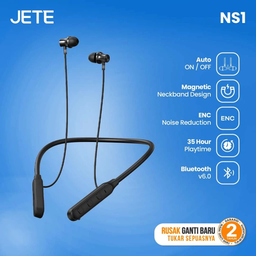 Headset Bluetooth JETE NS1 Wireless Earphone ENC Sport Neckband TWS Hedset Headphone Bluetooth Earbuds With Mic - Gambar 2