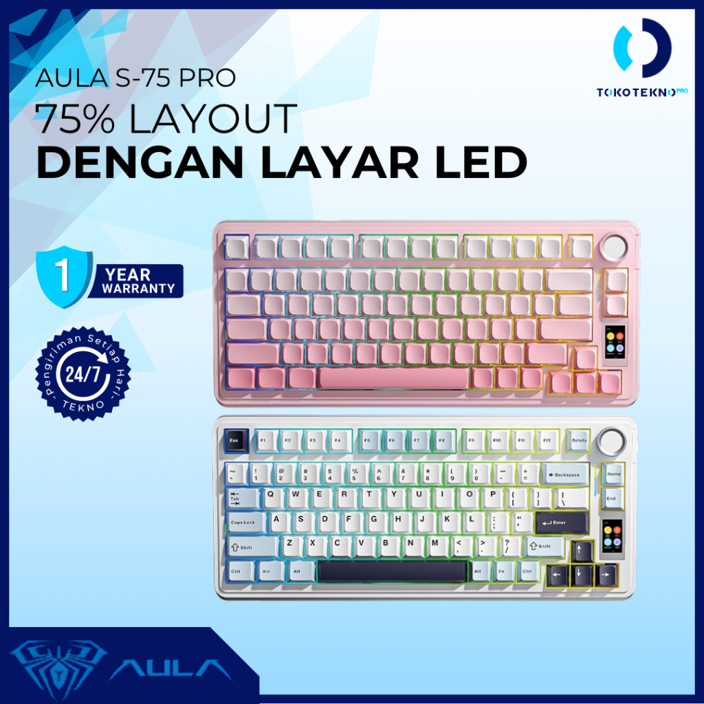 AULA S75 / S-75 PRO Mechanical Gaming Keyboard 3-Mode Connection Gasket With TFT Screen Rotary Knob