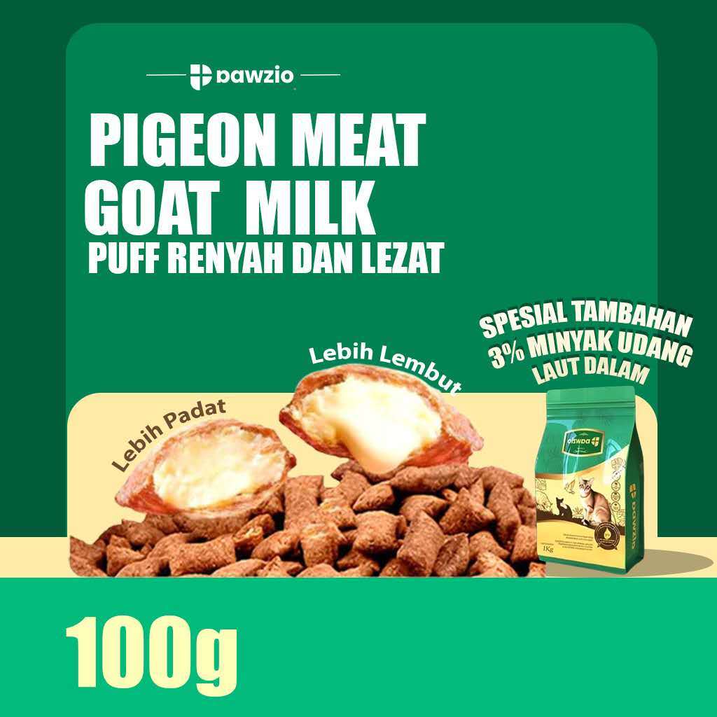 PAWZIO TRIAL Puff Cat Food 100 Gr – Pigeon Meat & Goat Milk Makanan kucing grain free tinggi protein dengan teknologi pure meat infusion