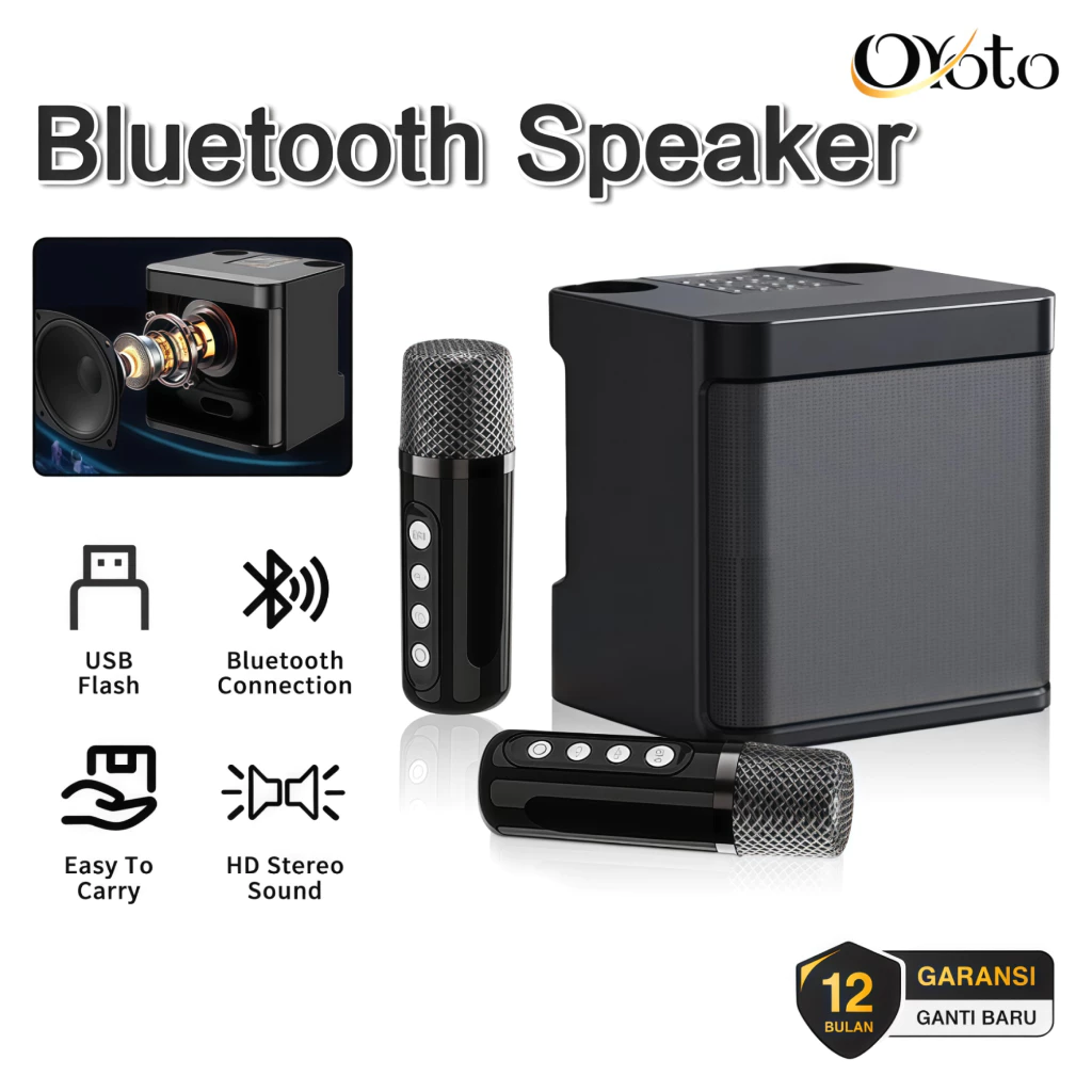 Speaker Bluetooth 203 Wireless Speaker With 2Mic Portable Karaoke Set For Family Party Super Sound Quality