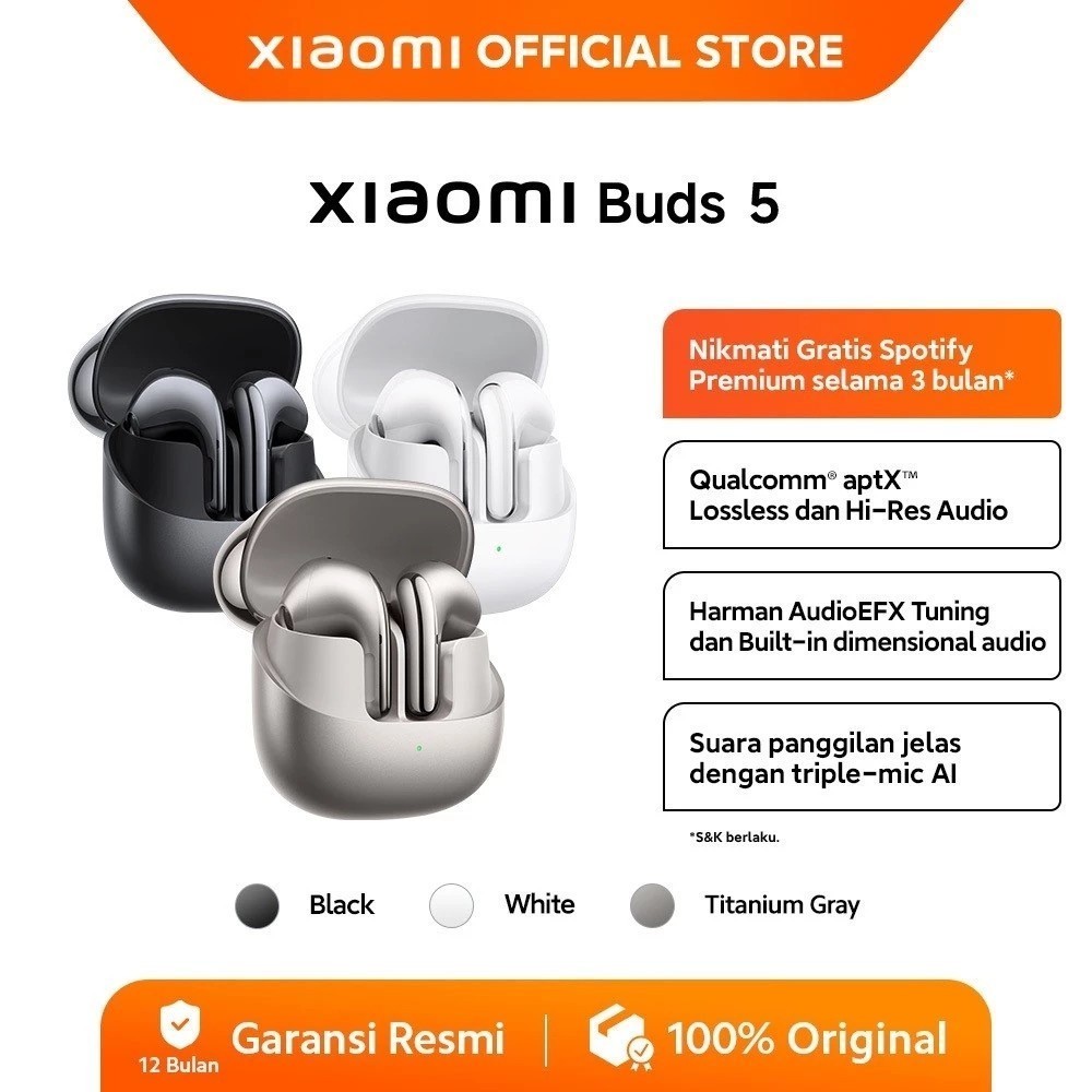 Xiaomi Buds 5 / Qualcomm® aptX™ Lossless dan Hi-Res Audio / Harman AudioEFX / Triple-mic AI / TWS [Official Store]