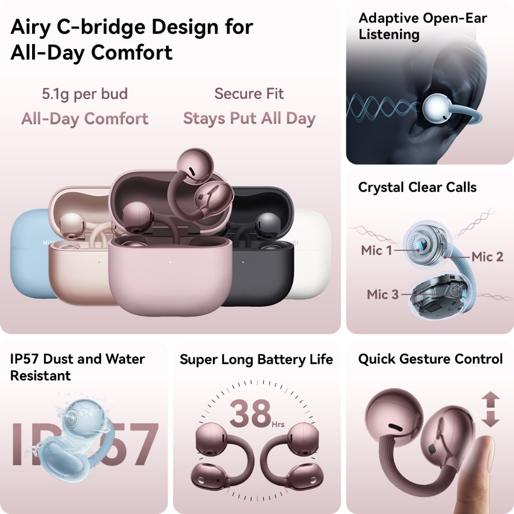 [8.8 s/d 20%*] HUAWEI FreeClip 2 TWS Earphone l Unique C-bridge Design l Adaptive Open-ear Listening / Crystal Clear Calls - Gambar 2