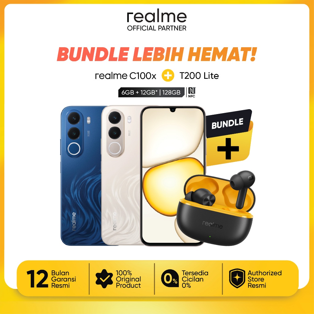 [BUNDLING] realme C100x 6GB/128GB + T200 Lite bundle