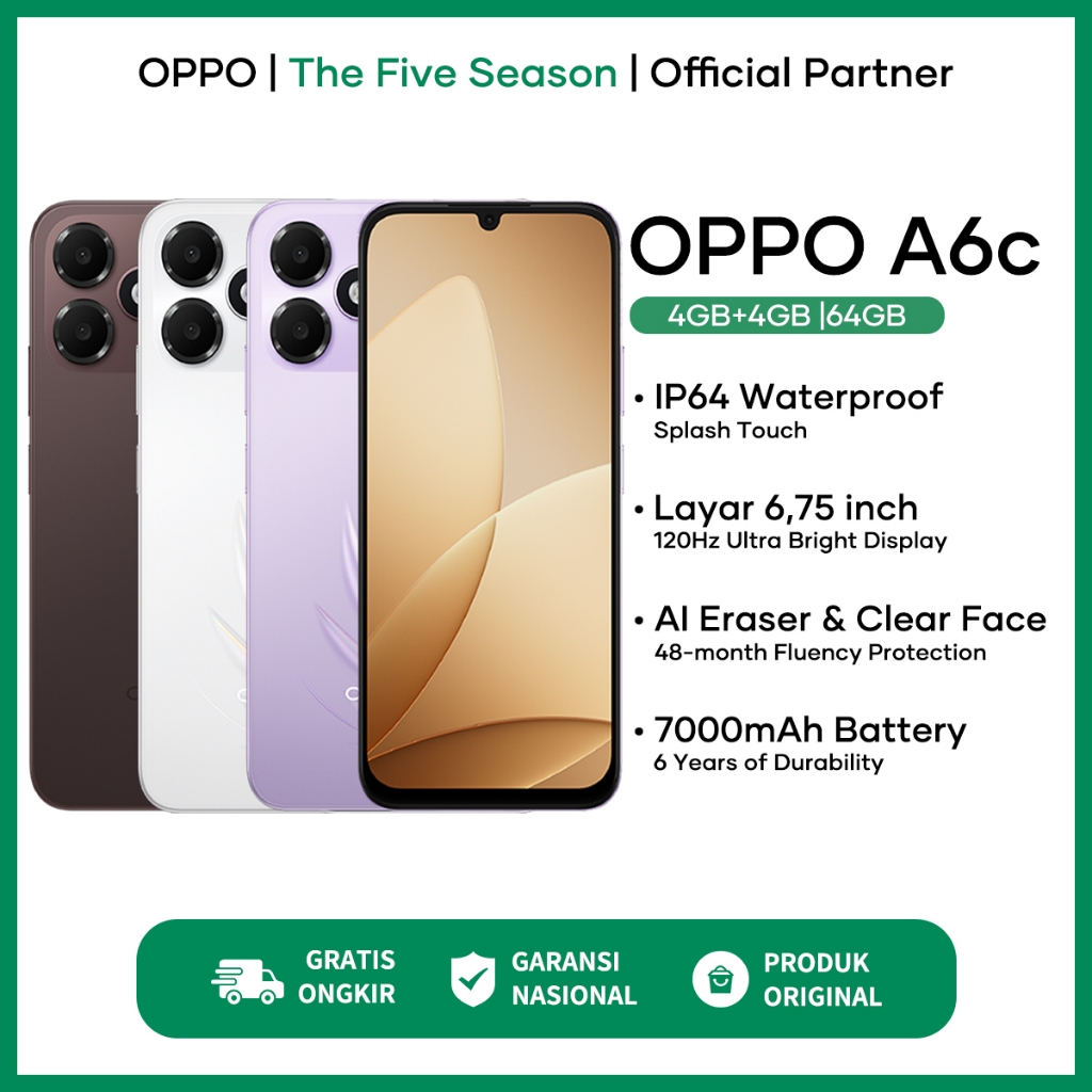 [NEW LAUNCH] OPPO A6c (4/64)(4/128) - 7000mAh Battery, 120Hz Ultra Bright Display, IP64 Resistance