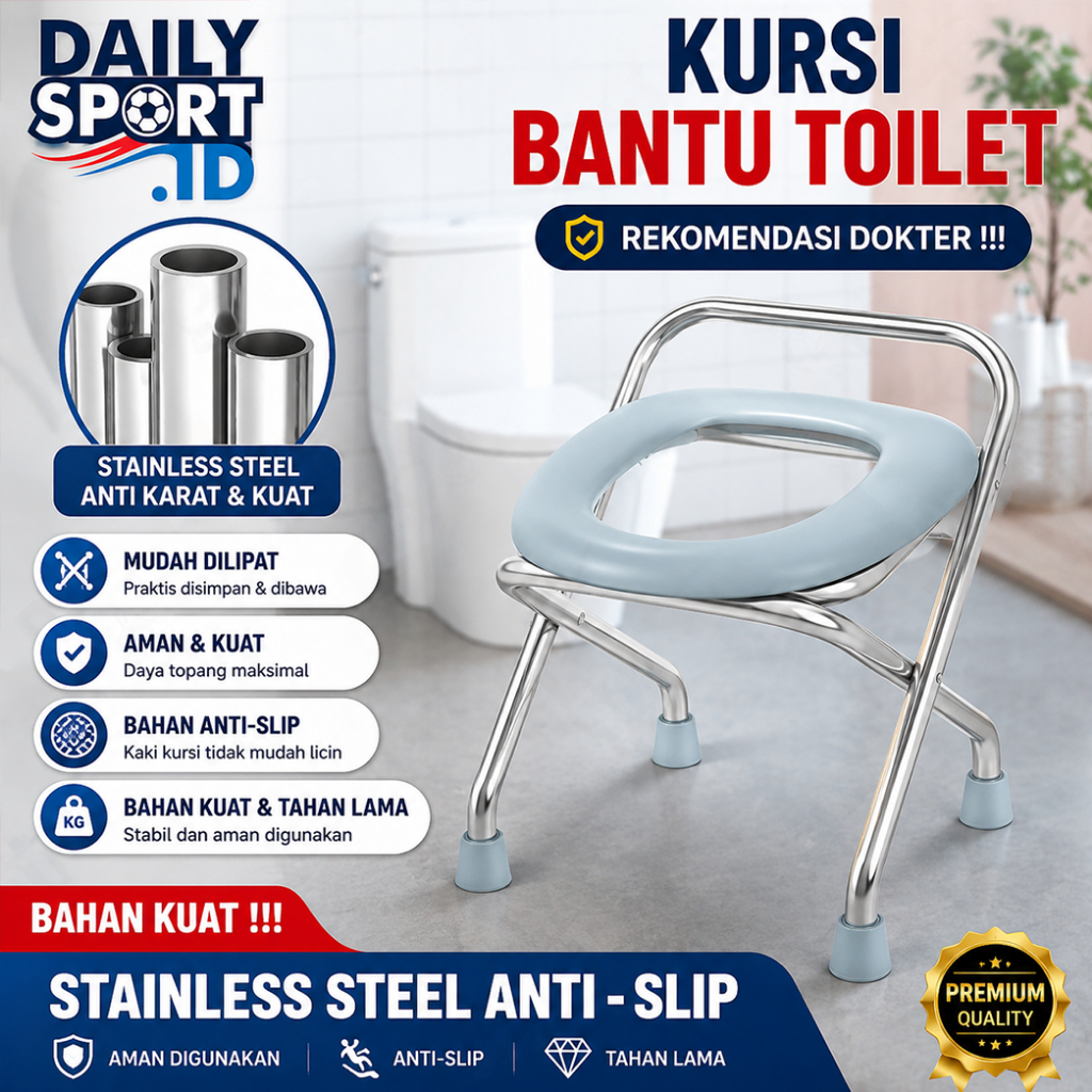 Alat Bantu Duduk Toilet Jongkok Stainless Steel Kuat Anti Karat / Kursi Kloset Kamar Mandi Tahan Beban 200 Kg untuk Anak Dewasa & Lansia