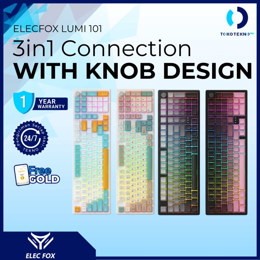 ELEC FOX / ELECFOX Lumi-101 / Lumi 101 Mechanical Keyboard 98% RGB Hot-Swappable Gaming Keyboard 3in1 Connection