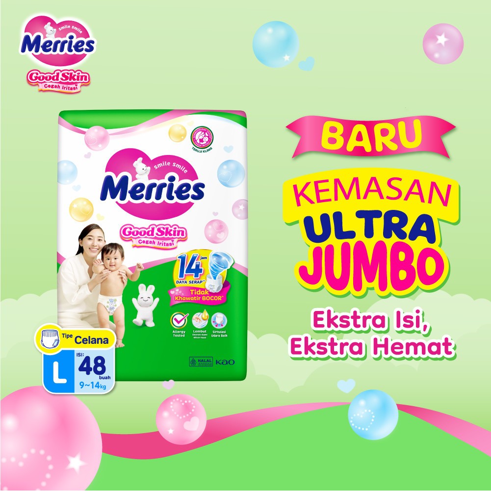 Merries Good Skin Pants Popok Perlengkapan Bayi L(9-14)kg Isi 48 Buah Twinpack - Gambar 2