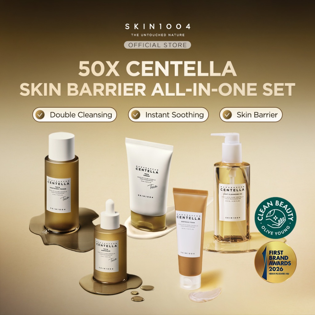 SKIN1004 Madagascar Centella Teca Skin Barrier ALL-In-One Set (Centella Light Cleansing Oil 200ml + Ampoule Foam 125ml + Teca Soothing Toner 210ml + Teca Ampoule 50ml + Teca Cream 75ml)