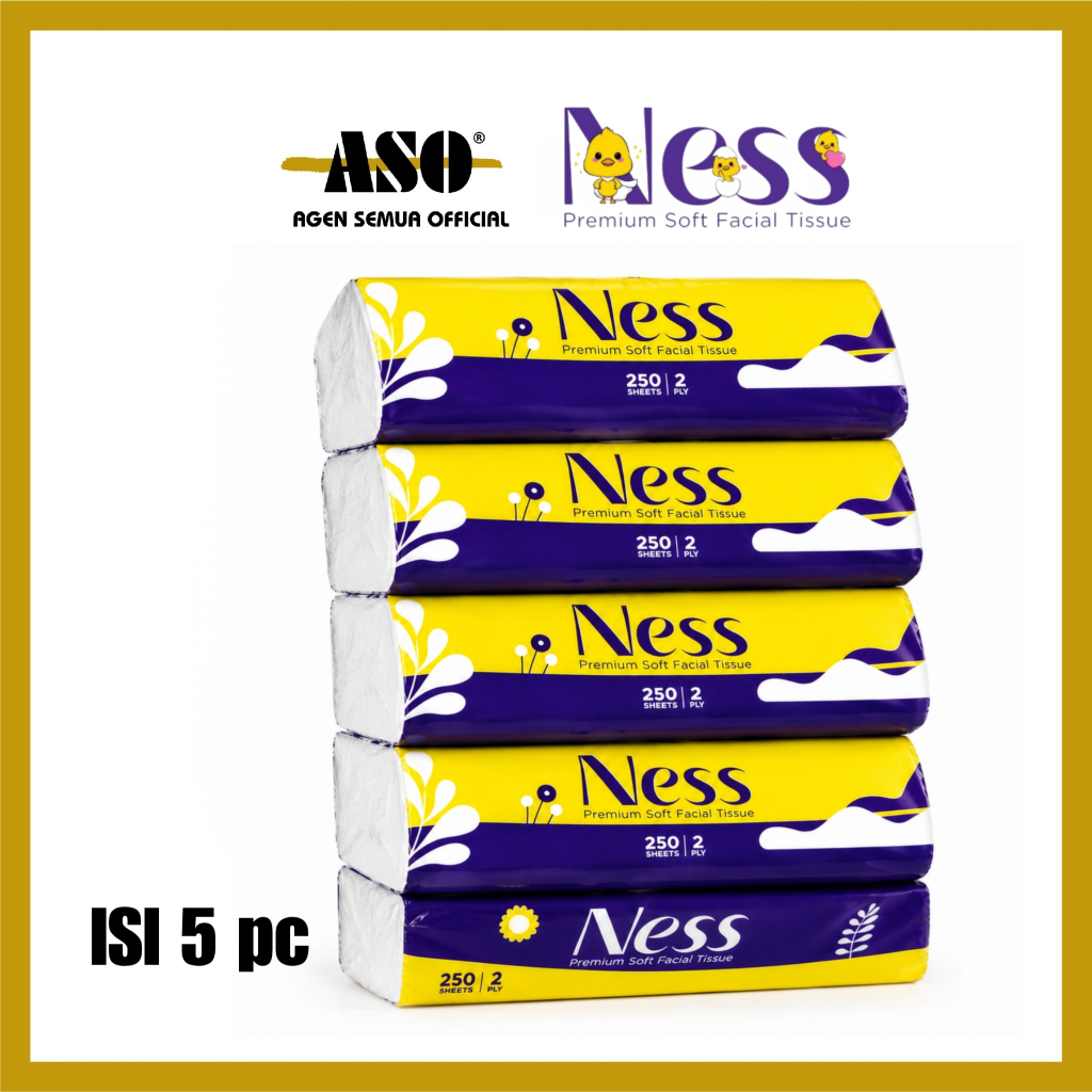 ( PAKET ISI 5 ) Tisu Tissue NESS 250 sheets 2ply 500 helai Facial Tissue PROMO !!!