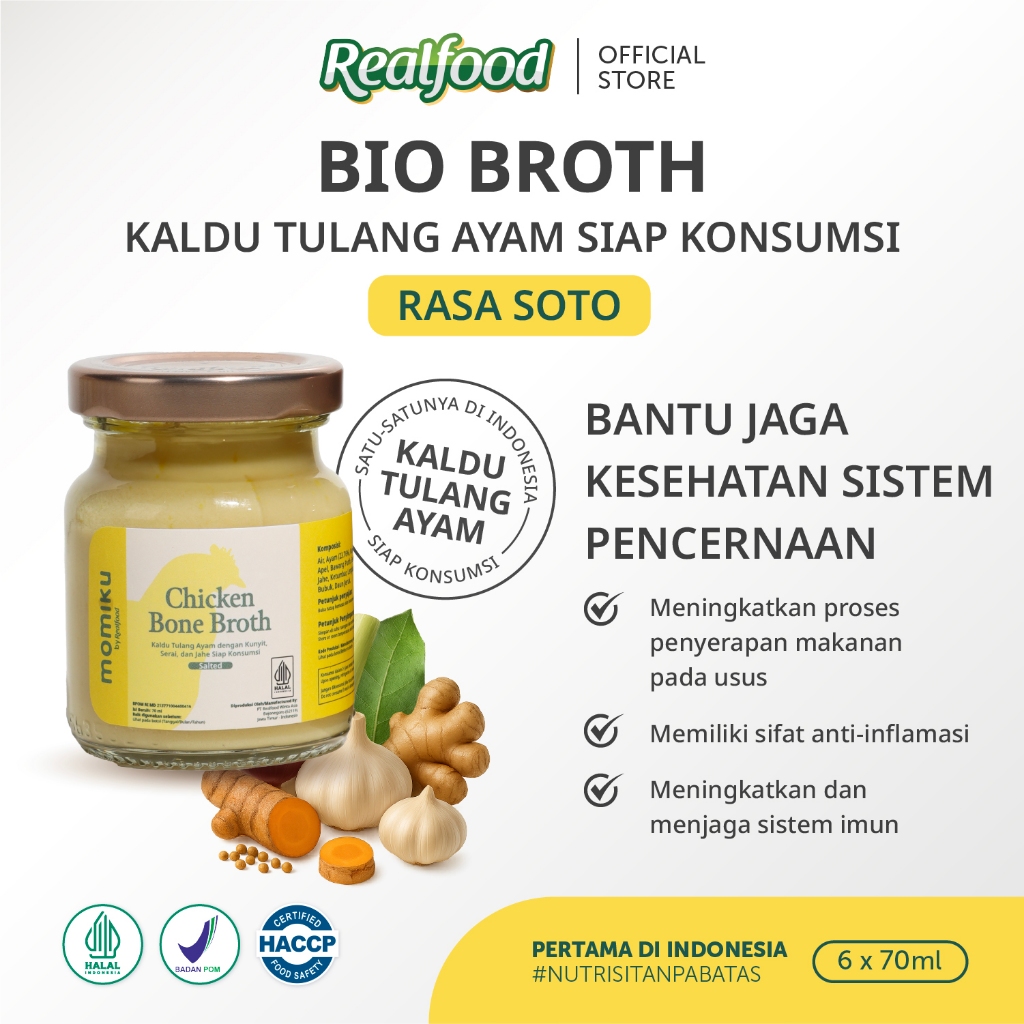 Realfood Chicken Bone Broth Rasa Soto / Kaldu Tulang Ayam Siap Konsumsi / Bone Broth untuk Dewasa dan Lansia / Collagen / Glutamic Acid / Sendi / Tulang / Daya Ingat / Gut Barrier / Unsalted / Rendah Garam / Low Sodium - Gambar 2