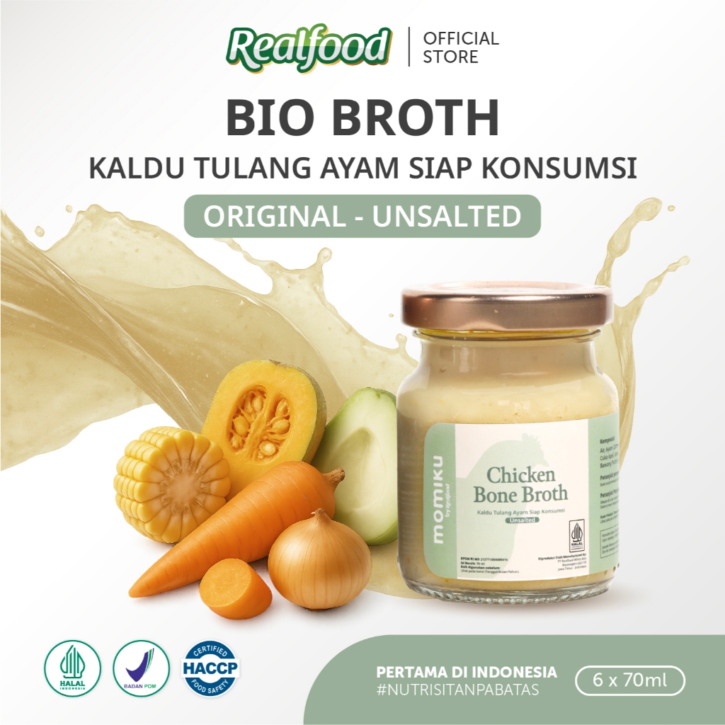 Realfood Chicken Bone Broth Unsalted / Kaldu Tulang Ayam Siap Konsumsi / Bone Broth untuk Dewasa dan Lansia / Collagen / Glutamic Acid / Sendi / Tulang / Daya Ingat / Gut Barrier / Unsalted / Rendah Garam / Low Sodium