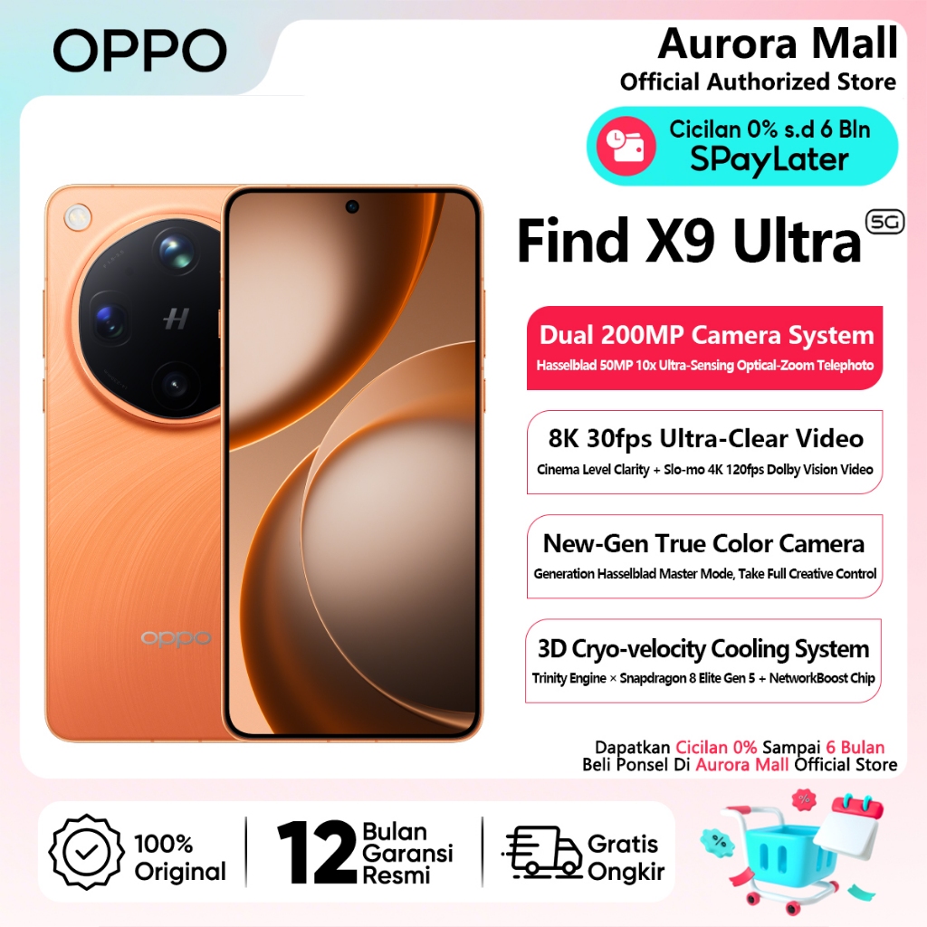 OPPO Find X9 Ultra 5G 12/512GB 16/1TB (16+16GB Extended RAM) Official Store HP Android Terbaru 2026
