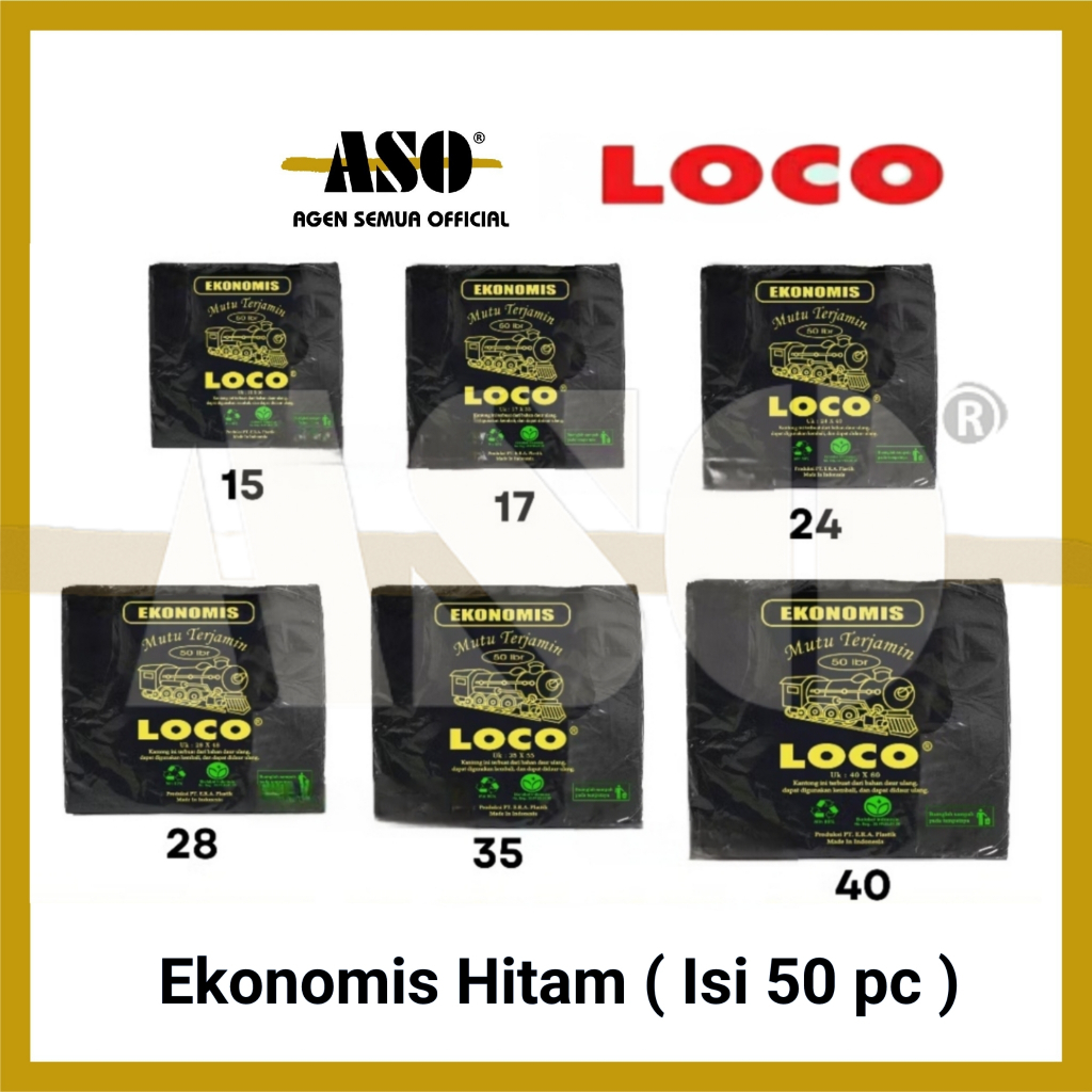 kantong plastik kresek LOCO ekonomis Hitam uk 17 24 28 35 (isi 50 pc) PROMO !!!!