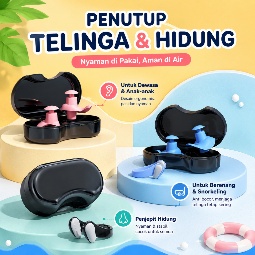 Penutup Telinga Renang Earplug Nose Clip Suit Silicone Swimming Earplugs Set Ear Plugs For Diving/Surfing/Swimming