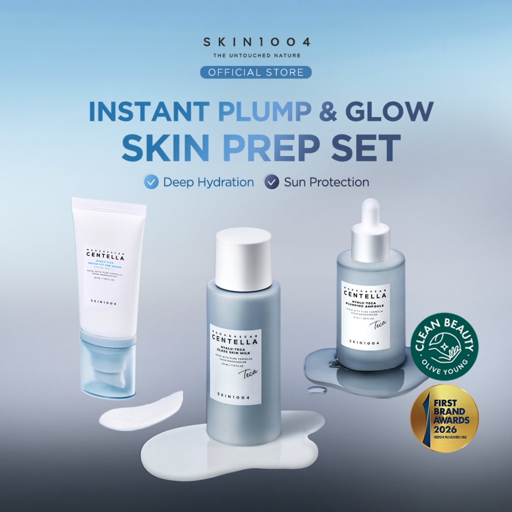 SKIN1004 Madagascar Hyalu-Teca Skin Prep Set (Centella Hyalu-Cica Water-Fit Sun Serum 50ml + Hyalu-Teca Plumping Ampoule 50ml + Hyalu-Teca Glass Skin Milk 210ml)