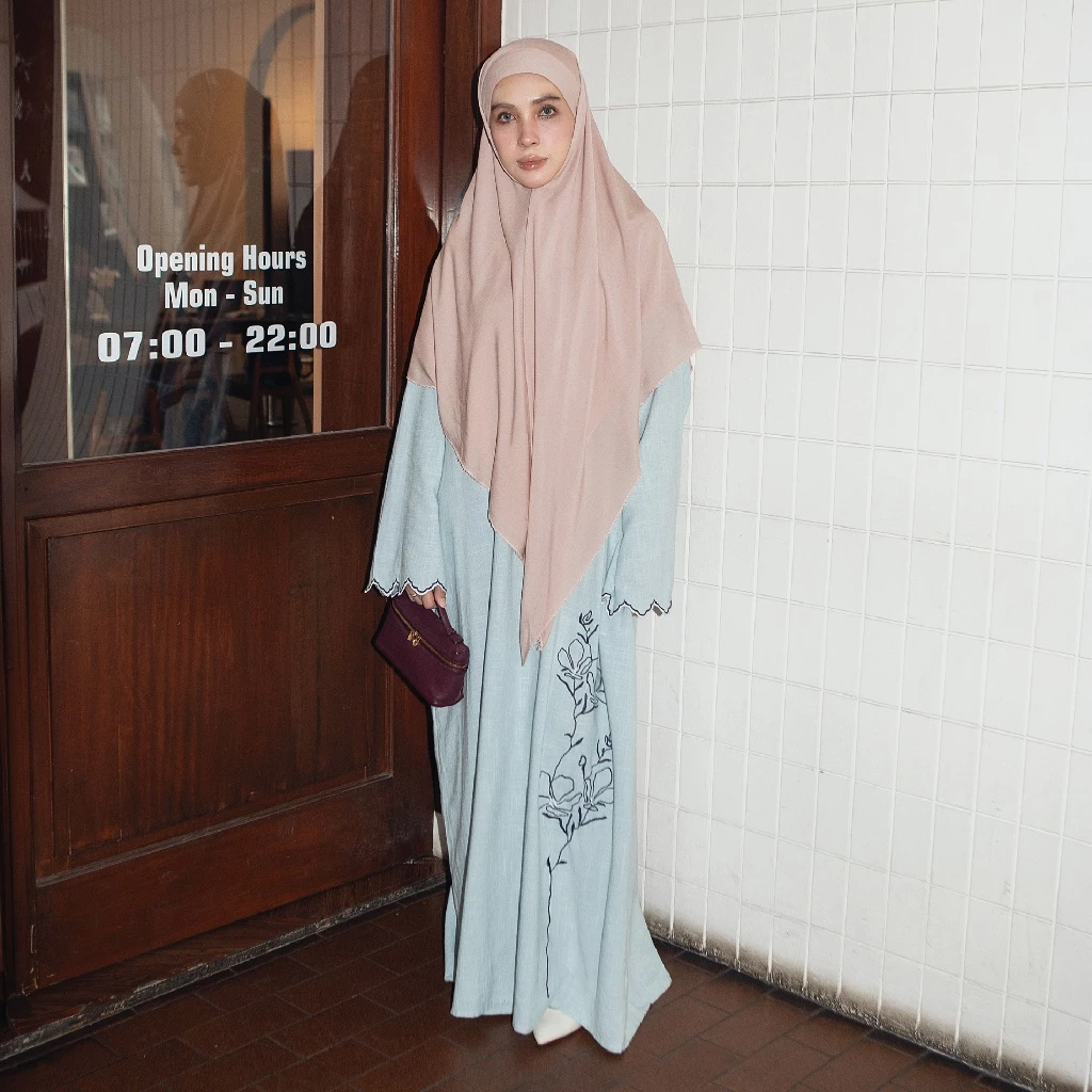 Lozy Hijab - Marwa Embroidery Abaya (Abaya Bordir Bahan Katun Linen Haji dan Umrah) - Gambar 3