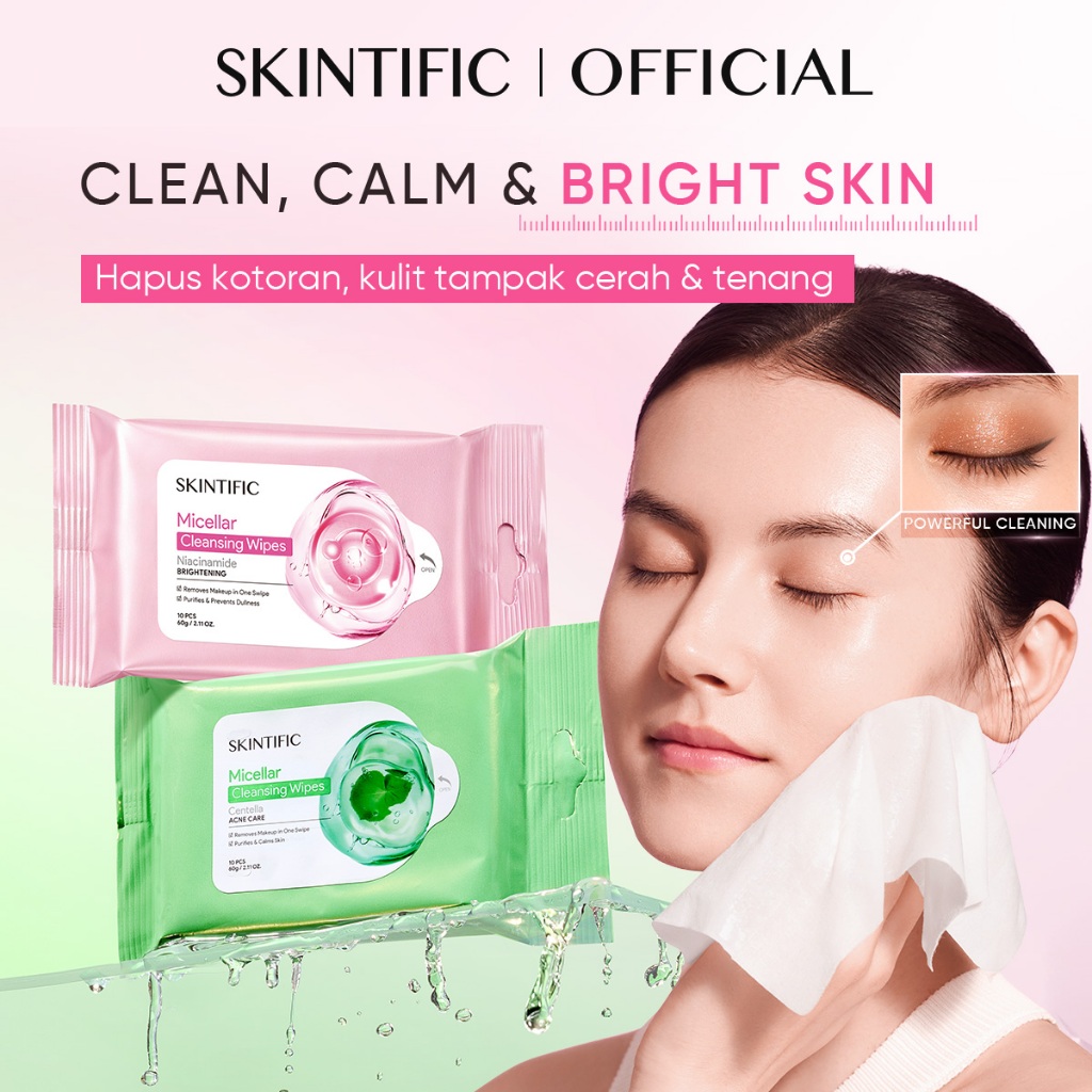 [BUY 5 ONLY 115K ] SKINTIFIC / Micellar Cleansing Wipes - 10 Sheets / -Cleansing Tissue Makeup Remover Wipes Niacinamide Brightening & Centella Acne Care Micellar Water