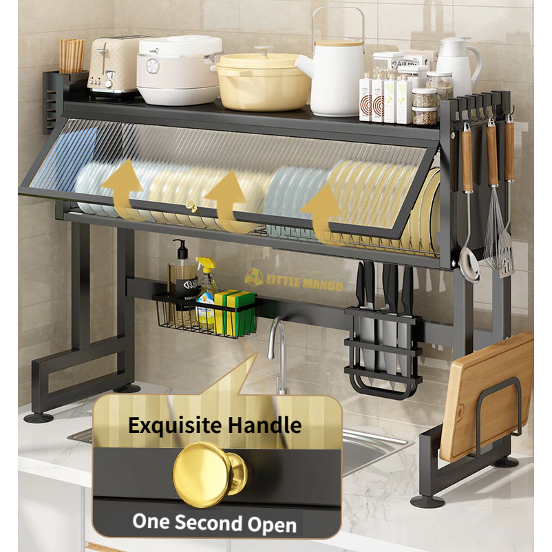 Rak Wastafel Dapur Multifungsi Stainless Steel Rak Dapur With Cover Dish Drainer Penyimpanan Dapur - Gambar 3