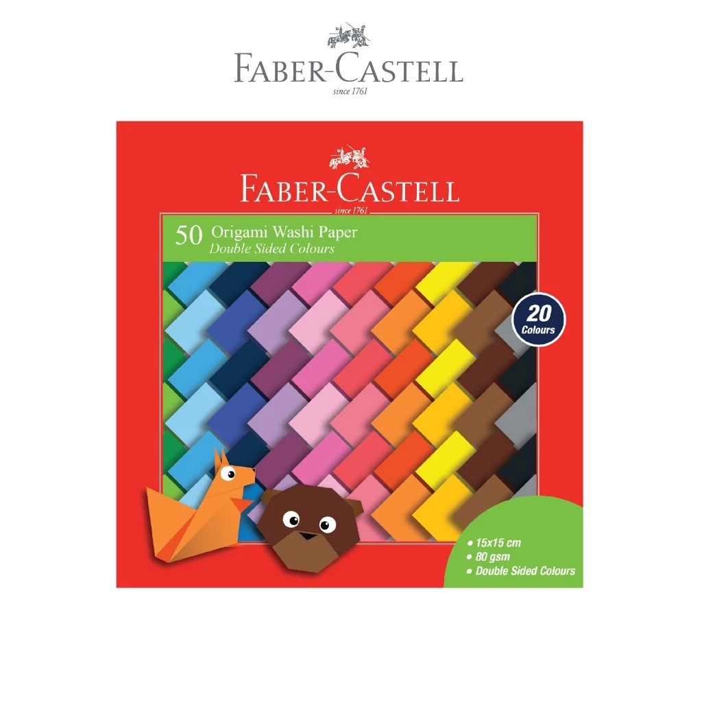 Faber-Castell ORIGAMI WASHI PAPER DOUBLE SIDED COLOURS - 50 SHEETS - 20 WARNA