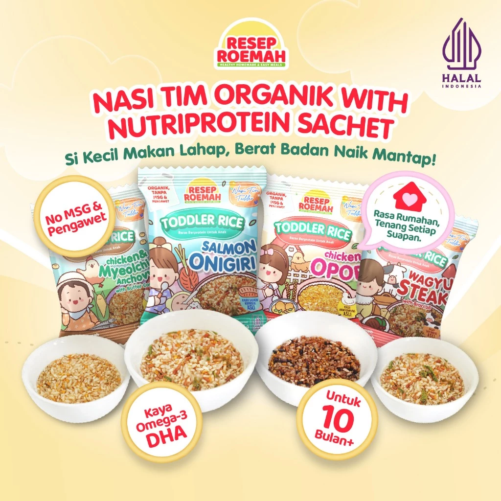 Nasi Tim Organik With NutriProtein Sachet By Resep Roemah - Beras Kukus Untuk Toddler & Kids Bubur Kaldu MPASI BB Booster