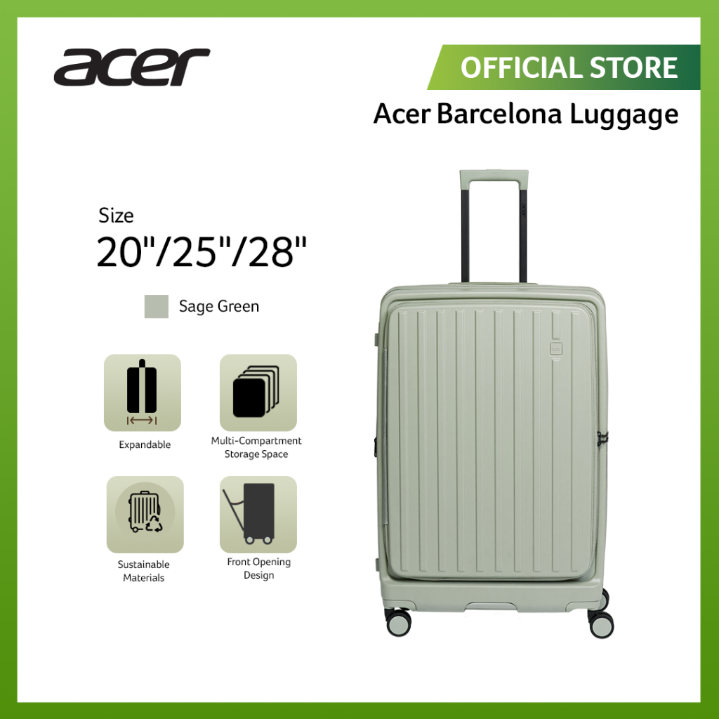 Acer Koper Polyethylene Barcelona Carry-on Luggage - Sage Green