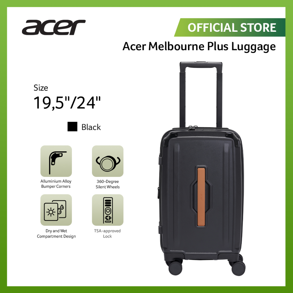 (Free Luggage Cover) Acer Fashion Koper Polyethylene Melbourne Plus Luggage - Black - Gambar 2