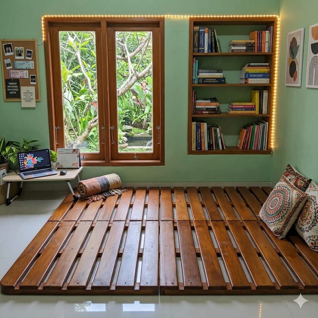 Dipan Kayu 100x200 cm Jati Asli Alas Kasur Minimalis Tinggi 4 cm Bongkar Pasang - senaly - - Gambar 3