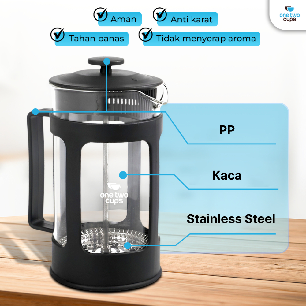 ONE TWO CUPS TEKO POT FRENCH PRESS COFFEE MAKER 350ML - Gambar 3