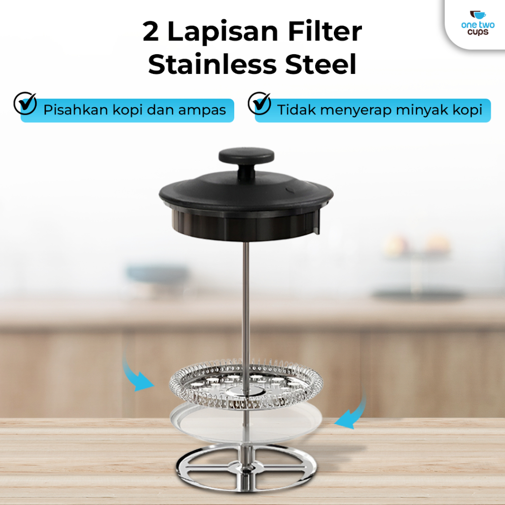 ONE TWO CUPS TEKO POT FRENCH PRESS COFFEE MAKER 350ML - Gambar 4
