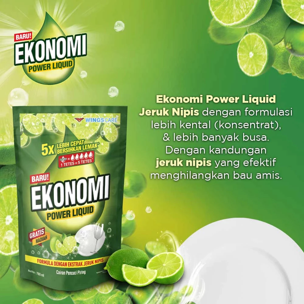 Ekonomi Power Liquid Sabun Cuci Piring Jeruk Nipis Pouch 1550 gr - Gambar 3