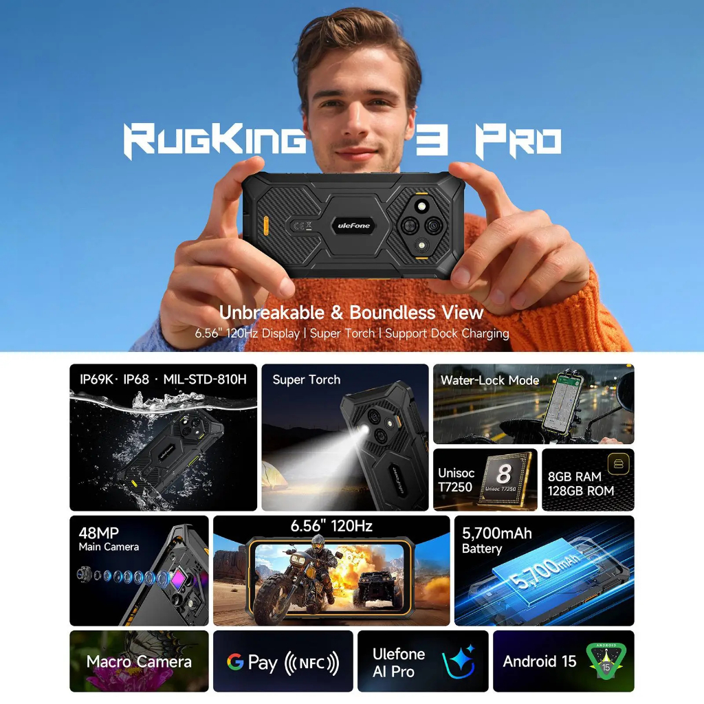 Ulefone RugKing 3 Pro 6.56''LCD IPS 120HZ Unisoc T7250 8GB 128GB 5700mAh 10W 48MP - Gambar 2