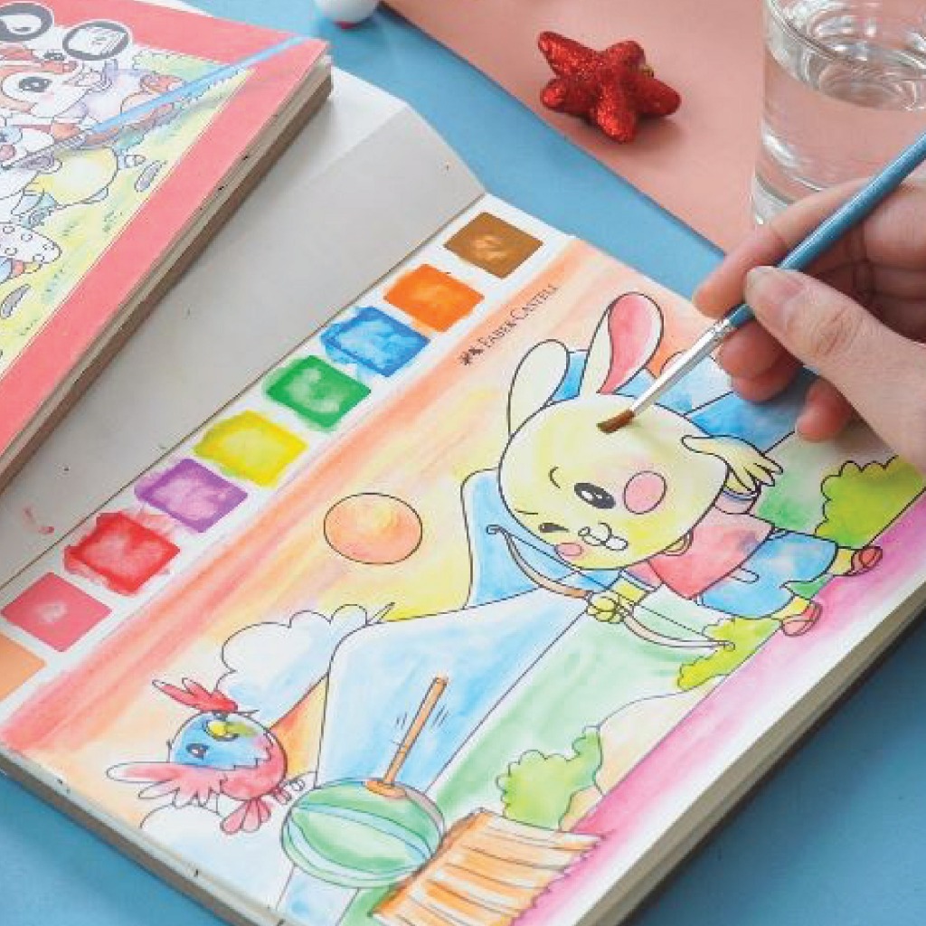 Faber-Castell Watercolour Painting Book Buku Mewarnai Cat Air Anak Set Lengkap Free Kuas - Gambar 4
