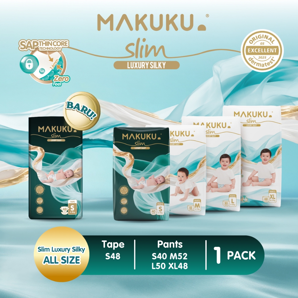 [1 PACK] Makuku DIapers Slim Luxury Silky Celana / Pants Perekat / Tape Jumbo S48 / S40 / M52 / L50 /XL48 Popok Bayi