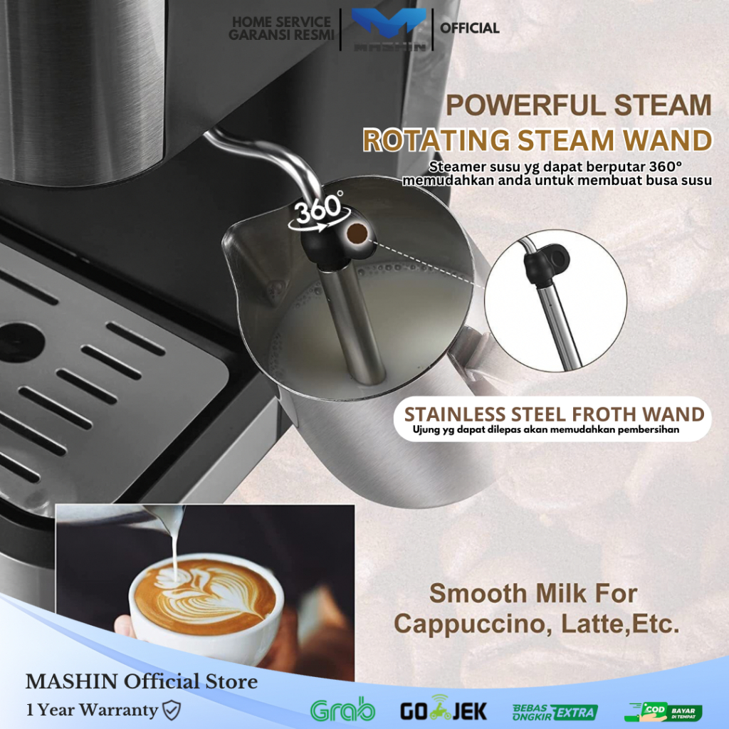 Mashin - PAKET Mesin Kopi Lengkap Coffee Maker Machine Espresso And Grinder - Gambar 3