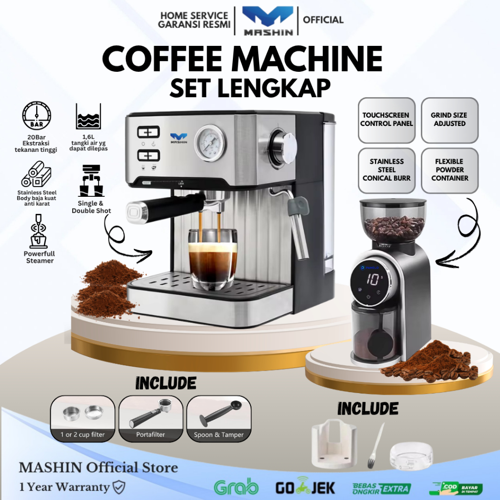 Mashin - PAKET Mesin Kopi Lengkap Coffee Maker Machine Espresso And Grinder