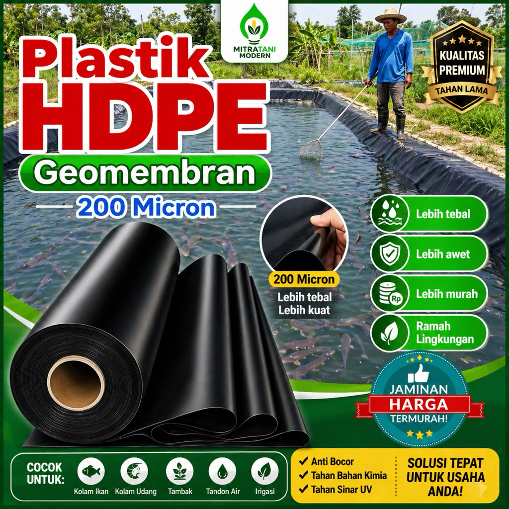 HDPE GEOMEMBRANE PLASTIK KOLAM Tebal - Lebar 4 Meter dan 3 meter ( setelah dibelah ) - Ketebalan 150 dan 200 Micron - Gambar 3