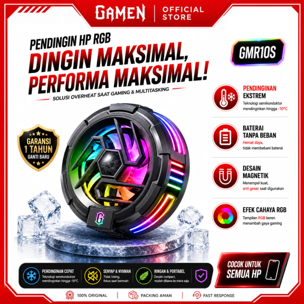 GAMEN GMR10 Fan Cooler Hp Rgb Klip Penjepit 3 Mode Pendingin - Gambar 2