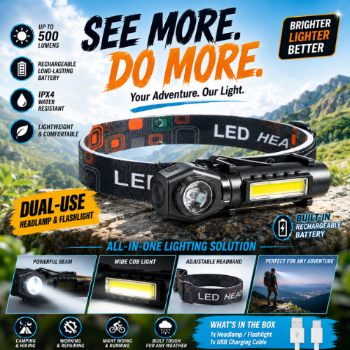 Senter Kepala Headlamp + Senter 2IN1 charge Senter Saku LED 3 Mode Multifungsi Terang KX212