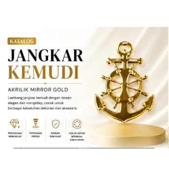 Akrilik Cermin Emas Jangkar Dekorasi Mahar