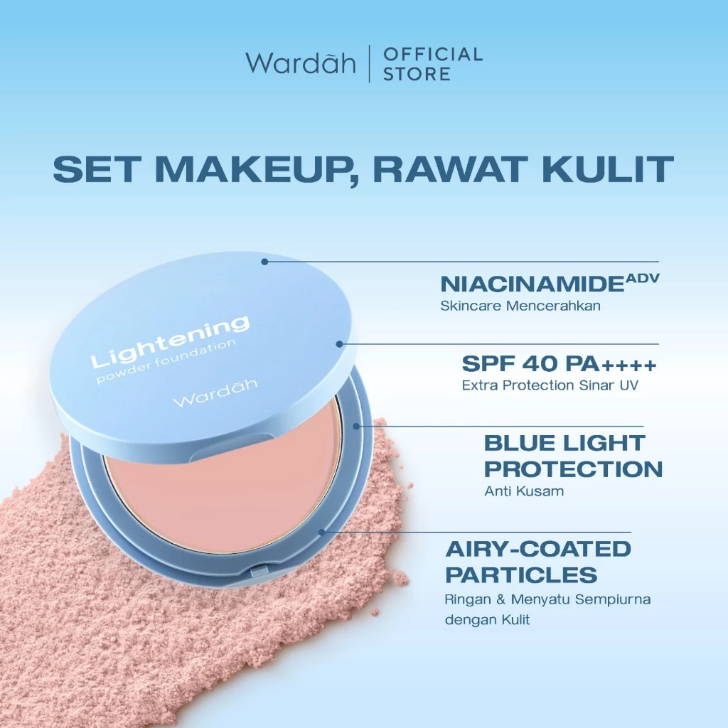 WARDAH TWC Lightening Powder Foundation Light Feel 12g Two Way Cake Bedak Padat Ringan Matte dengan Niacinamide Powder Compact Cushion untuk Skin Cerah Blur Tahan Lama All Skin Type Feel Glad No Cakey All Day Makeup - Gambar 3