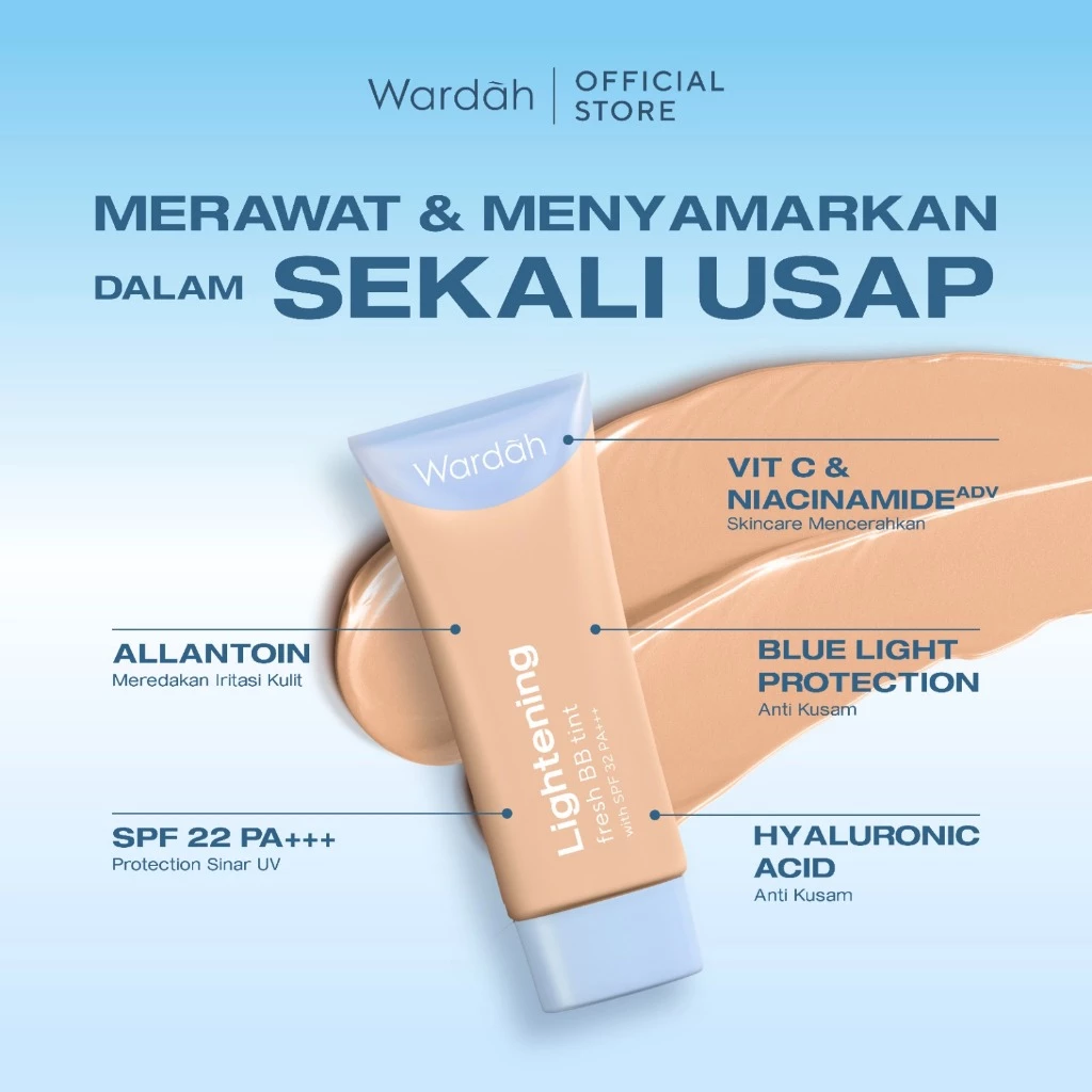 WARDAH BB Tint Lightening Fresh BB Tint 15ml - Base Makeup Super Ringan yang Diformulasikan dengan SPF 32 PA+++ dan Serum Niacinamide Untuk Hasil Makeup Flawless dan Cerah - Foundation - Tahan Air & Keringat - Tahan Lama- Makeup - Gambar 3