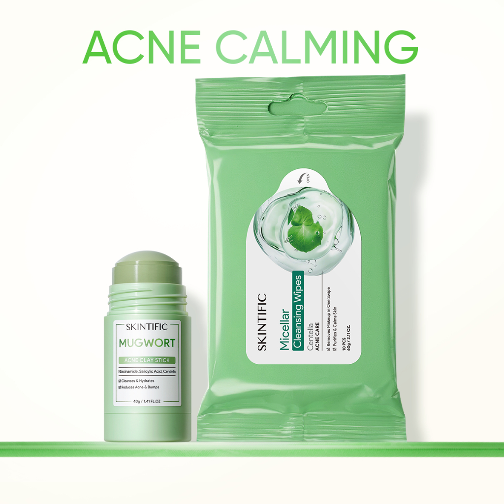 SKINTIFIC Double Cleanse Set / Makeup Remover Wipes + Mugwort Clay Stick Mask Pembersih Komedo Deep Cleansing Oil Control Angkat Makeup & Kotoran Wajah Masker Stick untuk Kulit Berminyak dan Berjerawat - Gambar 2