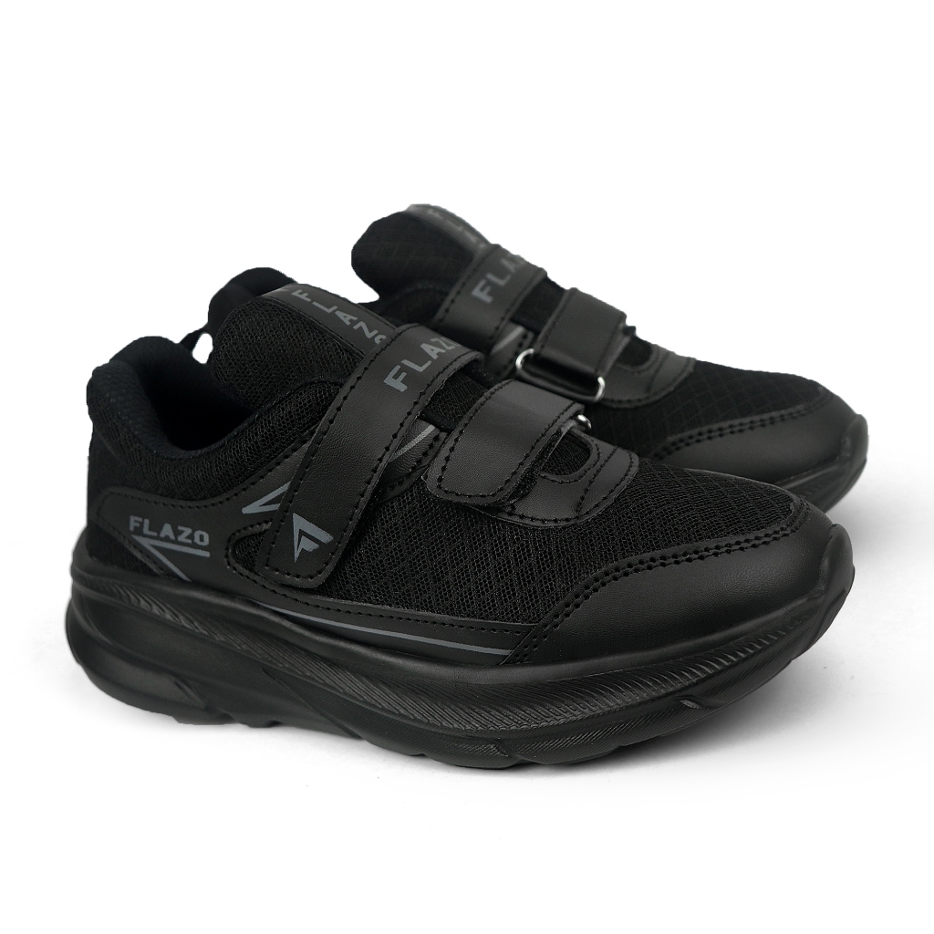Flazo Sepatu Sekolah Anak Laki - Laki Dan Prempuan Perekat Ringan Anti Slip Black White