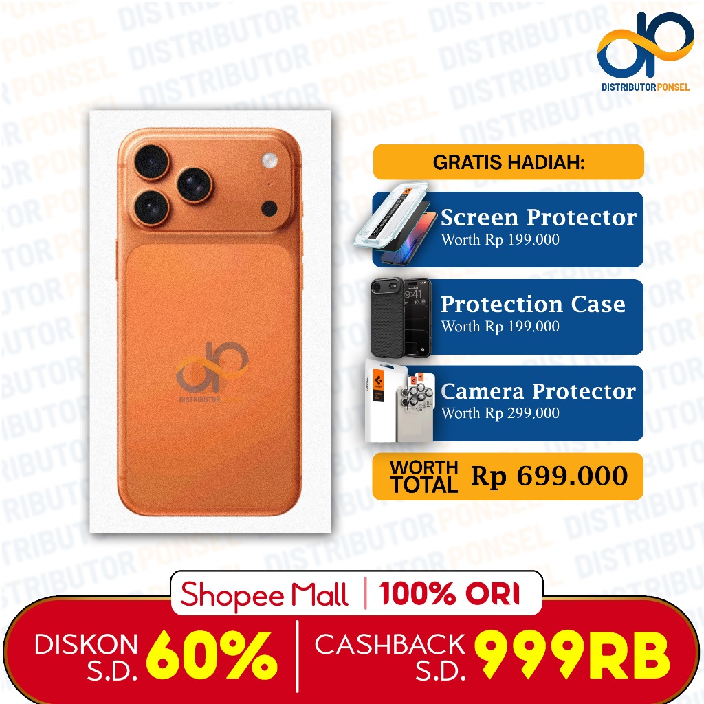 Apple [iPhone] 17 Pro 256GB 512GB 1TB A19 Pro Chip Blue Orange Silver Garansi Resmi