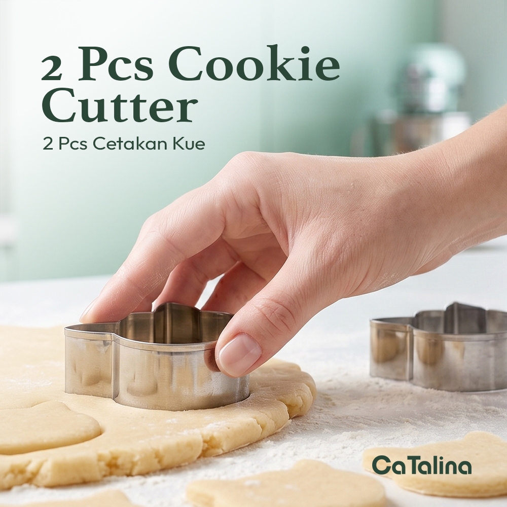 CaTalina Cookie Cutters Cetakan Kue Kering Bentuk Kitty Stainless 2 Pcs